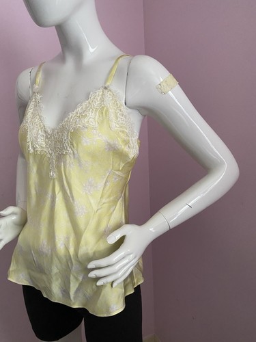 Jessica Russell Flint Silk Cami Camisole Floral Lace MEDIUM Cream Yellow - Picture 3 of 10