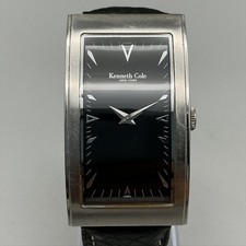 Kenneth Cole KC111 Mens Watch 28mm Curve Black Dial Leather Band New Battery