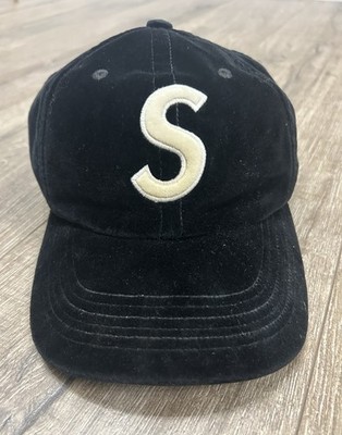 Supreme Velvet S Logo Cap Black 6 Panel  Authentic Used