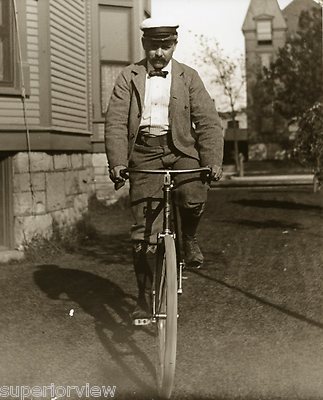 Antique Bicycle Man Bow Tie Cap Knickers Vintage Bike From Glass Plate ...