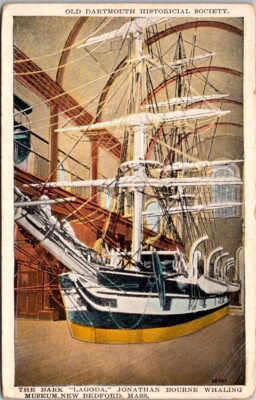 New Bedford MA Lagoda Whaling Bark Half Scale Bourne Museum 20s Vintage Postcard