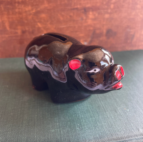 Mid Century Vintage Redware kleines Sparschwein süßes Keramikschwein handbemalt um 50 - Bild 4 von 10