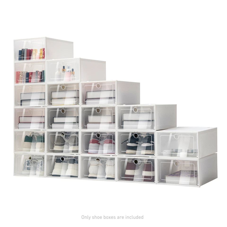 20pcs Large Plastic Shoe Storage Boxes Drawer Stackable Foldable Organiser Clear - Image 4 of 4