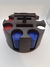 Vintage Revolving Hoyle Poker Chip Rack Caddy with Chips In Original Box Walnut 