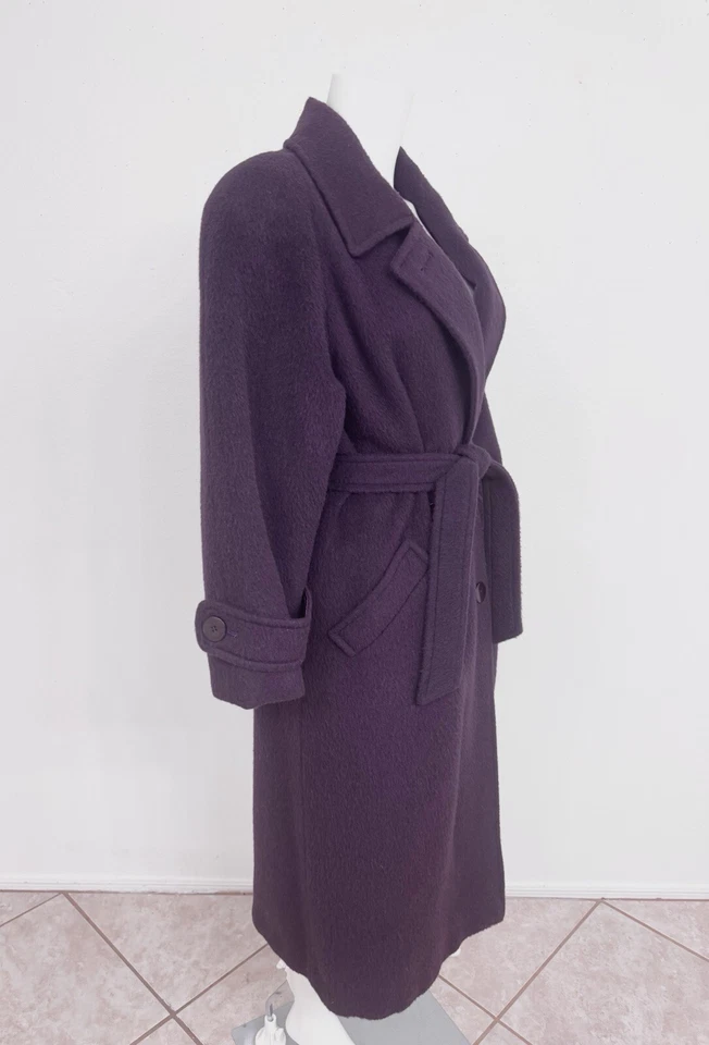Neiman Marcus Regency Vintage Alpaca Trench Coat Deep Prune Made US Fits S/M/L - Image 4 of 4