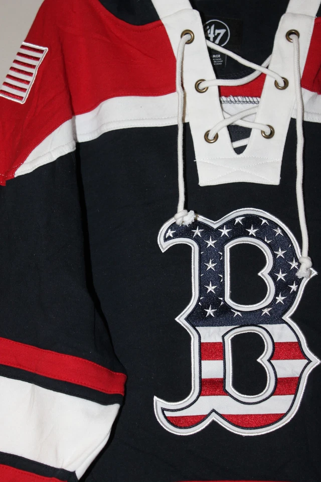 New MLB Boston Red Sox old time jersey style mid weight cotton hoodie men's XS - Image 3 of 4