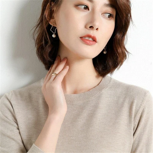 Ladies Wool Cashmere Sweater Knitted Pullover Slim Crew Neck Sweater Solid - Picture 5 of 38