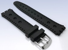 19mm Perforated Black Silicone Rubber Watch Strap Band w Swatch Connection End