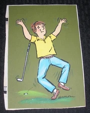 BIRTHDAY Golf Golfer Making Birdie Jumping Joy 5.75x7.5" Greeting Card Art #7668