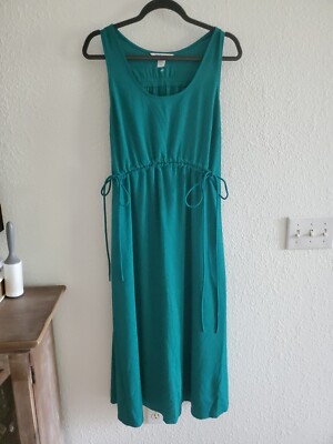 Athleta Emerald Green Echo Midi Dress Size Medium Ruched Waist Maxi Tank |  eBay