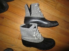 Girls Youth Sperry Saltwater Gray Herringbone Boots Size 3 Excellent Condition