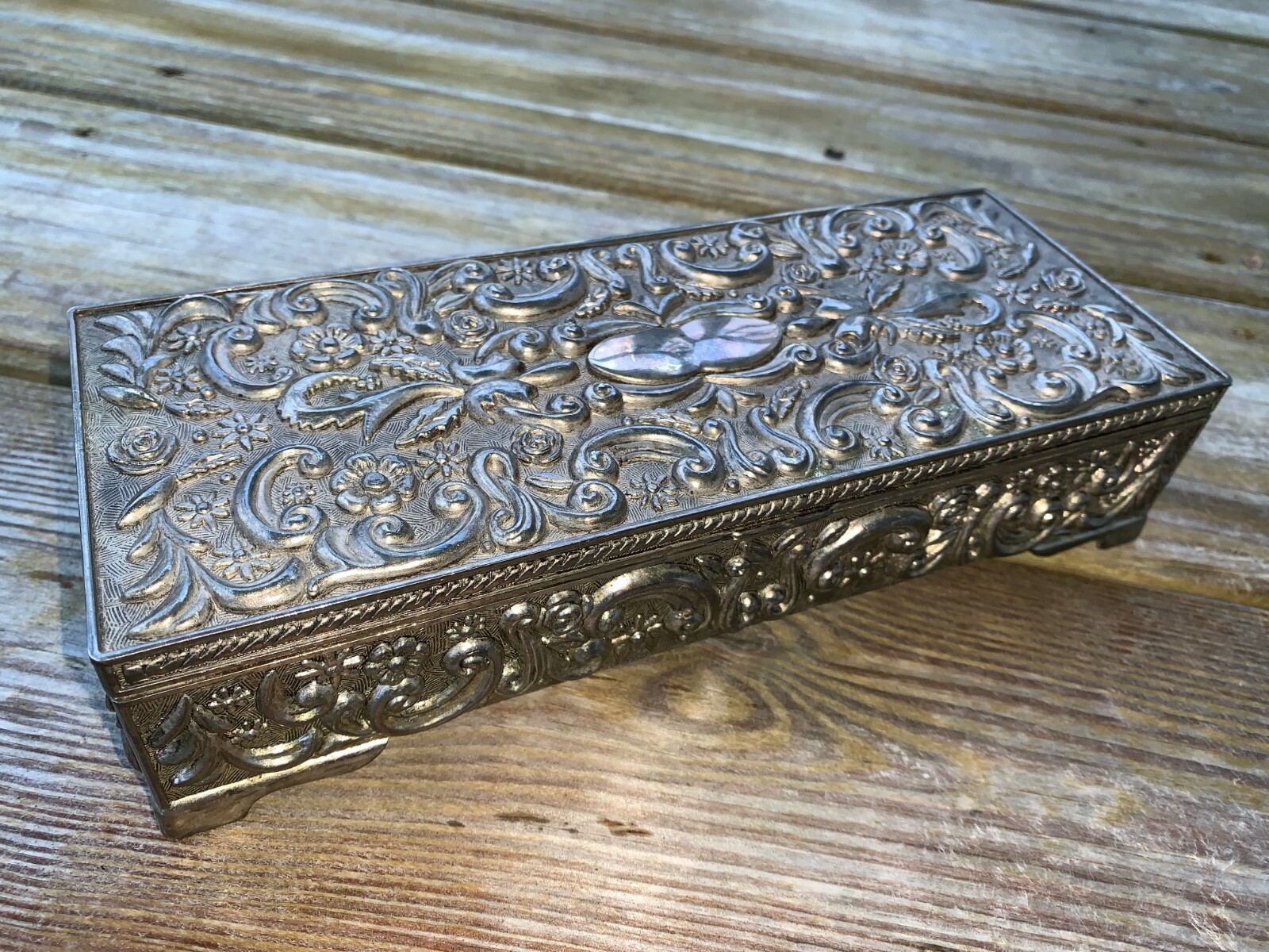 Vtg Godinger Silver Art Co 1992 Embossed Jewelry Box Lid Mirror Vanity Trinket eBay