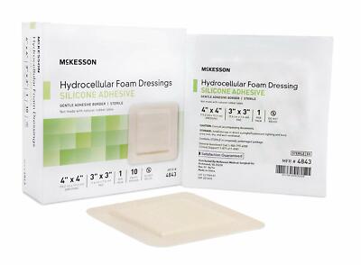McKesson Silicone Foam Dressing 4'' X 4'' Square Adhesive w/ Border -10/Box