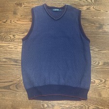 Vintage Mens Blue Carmel USA Made Knit Cotton Pullover Vest Tag Large, Golf