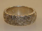VINTAGE HEAVY STERLING SILVER REPOUSSE FLORAL BAND RING SIGNED "A"! SZ 4 1/2
