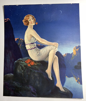 C 1920 s Pin Up Flapper Girl Art ORIGINAL Print Eggleston ? Inviting Moonlight