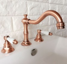 Antique Red Copper Widespread Brass Bathroom Basin Faucet 3 Holes Mixer Tap