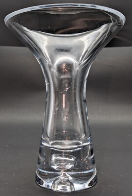 Vintage Krosno Poland Lead Crystal Bubble Base Flared Vase