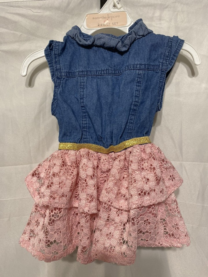 Nanette kids Girl Sleeveless Denim (Jean) Vested Dress W/ Pink Ruffles ...
