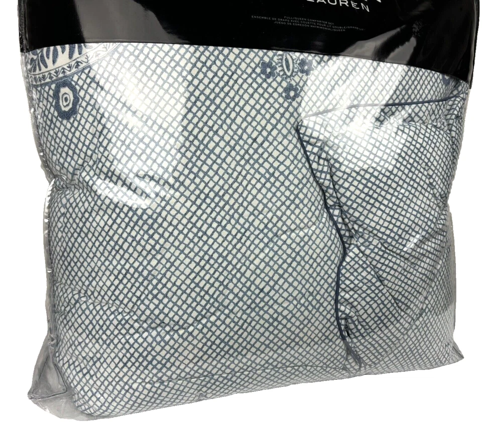 Edredón de cama RALPH LAUREN QUEEN FULL Wakefield Paisley azul blanco Foto 2 de 4