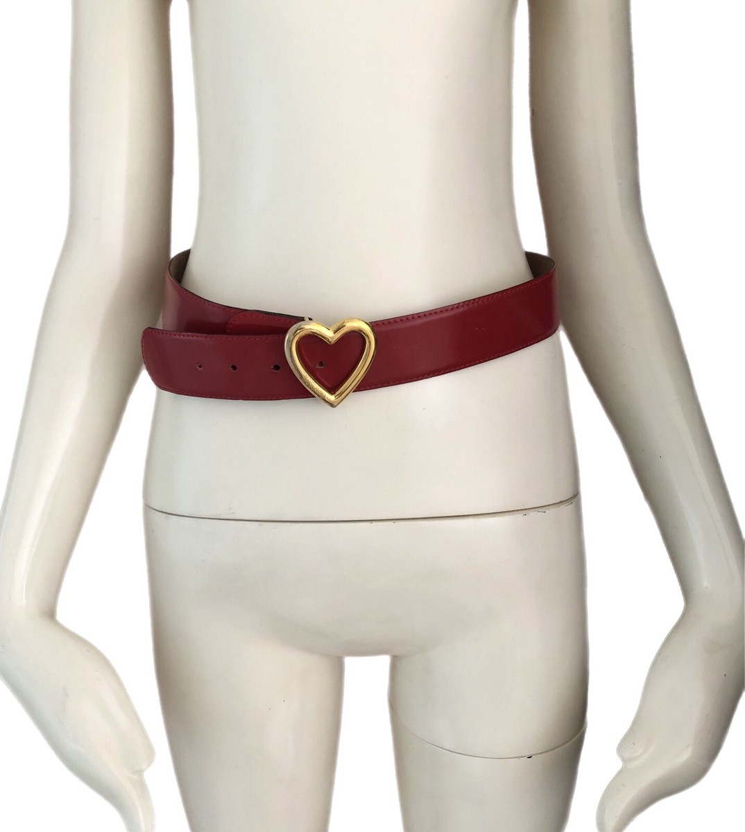 MOSCHINO Redwall Vintage Red Leather Heart Buckle Belt Size