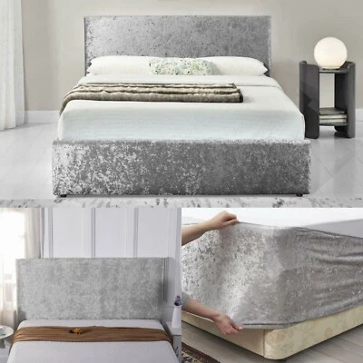 Crushed Velvet Bedbase Wrap Fitted Valance Sheet Headboard Covers Double King