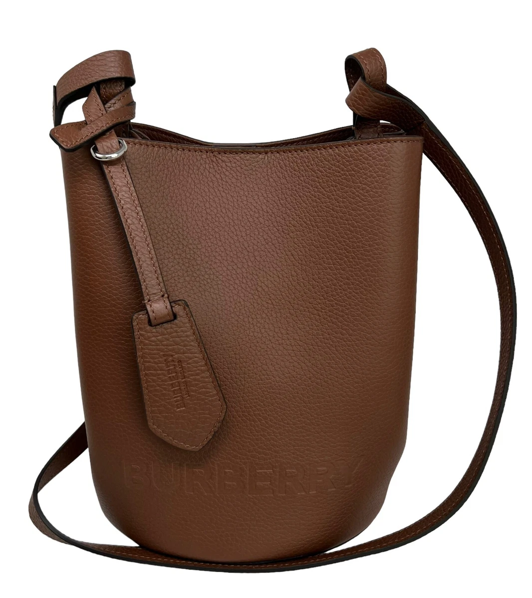 Burberry Lorne Bucket Bag Crossbody Tan Embossed Leather $1350