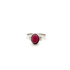 Sterling Silver Oval Garnet Ring Size 6.5 Stone 7 x 9 mm