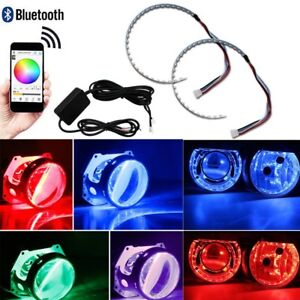 Bluetooth Remote Control RGB LED Demon Eye Halo Ring Headlight Projector Lens