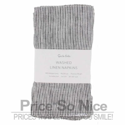 SUR LA TABLE STRIPED NAPKINS, SET OF 4, CHARCOAL MSRP $50 - NEW