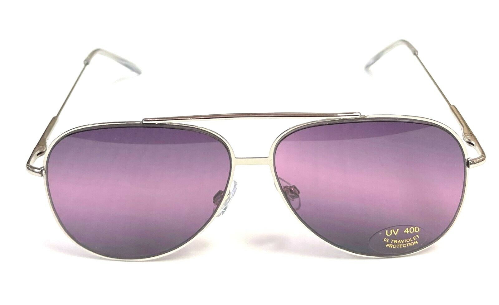 Aviator Sunglasses Dark Purple Lens Men Women Silver Spring Hinge UV 400-image