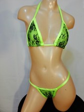 Exotic dancer stripper medium lime green/black 2pc bikini dance outfit-dancewear