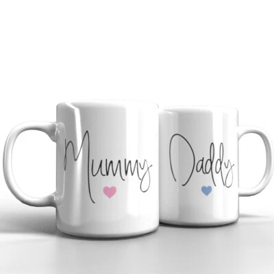 PRINT MANIACS SET OF 2 MUGS MUMMY AND DADDY MUM DAD CHRISTMAS 1ST PRESENT GIFT NEW PARENTS
