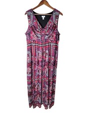 Chico's Size 3 Red Pink Bandana Paisley Print V-Neck Maxi Dress