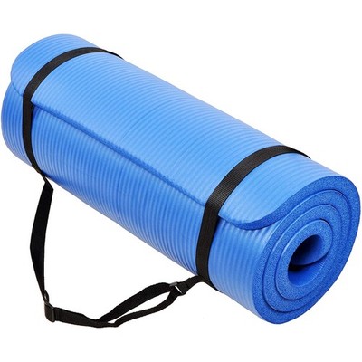 BalanceFrom GoCloud 1'' Extra Thick Exercise Yoga Mat with Carrying Strap, Blue