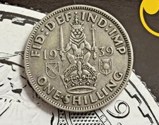 1939 George VI British Scottish Silver One Shilling Coin