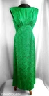 Vtg 60's Milgrim Green Brocade Sleeveless Gown With Low Back and Bowed Train Sm