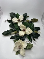 Vintage Faux Magnolia Flowers Leaves Garland Swag Fabric Silk Christmas Decor