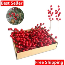 35 Pack Christmas Tree Decorations,9 inch Artificial Red Berry Stems,Red Berr...