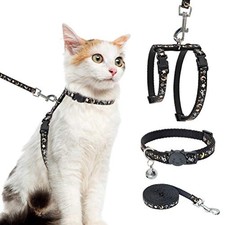 Cat Harness with Leash and Collar Set - Escape Proof Adjustable H-shped Black