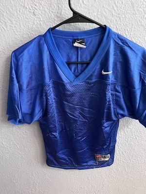 Vtg Nike Team Football Jersey Youth Small Blank Practice Shirt Swoosh Logo Blue