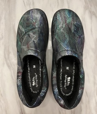 Spring Step Womens 7.5 Slip Resistant Work Shoes Black Iridescent Comfort