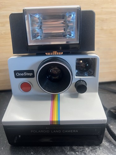 Vintage Polaroid One Step Film Land Camera Rainbow Stripe, With ITT Majic Flash - Picture 5 of 6