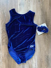 GK Elite Sportswear nwt blue velour gymnastics dance leotard~AS~Adult Small~S~