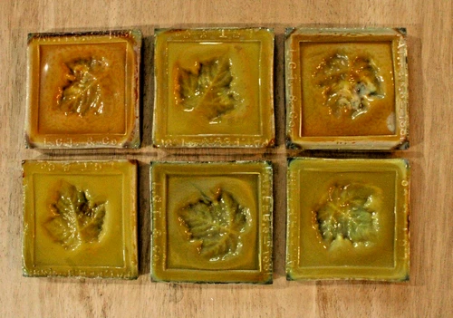 Antique LCT Tiffany Studios Favrile Opalescent Green/Gold 3" Leaf Tile