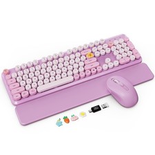 Wireless Keyboard and Mouse Combo with Detachable Magnetic Wrist Rest, Retro ...