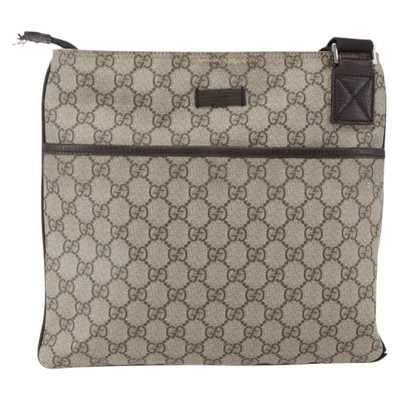 GUCCI GG Supreme Shoulder Bag PVC Beige Silver 141626 Auth 160022