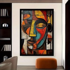 Abstract Cubist Face Framed Canvas Wall Art Picture Picasso Large  60cm x 40cm