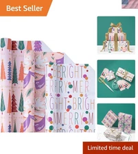 'Merry & Bright' Christmas Gift Wrap - 3 Rolls, 42.5 Sq Ft Total, Eco-Friendly