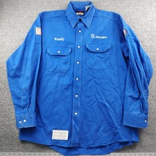 Bulwark Excel FR Flame Resistant Shirt Pearl Snap Button Up Blue Size Large Mens